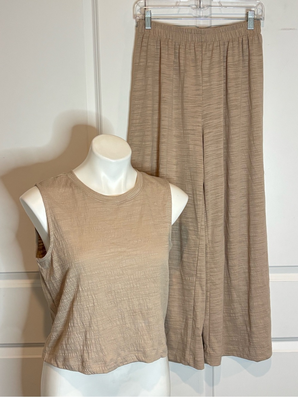 Z Supply Tan Textured Sloane Sleeveless Crop Tank Top Sloane Wide Leg Pants S